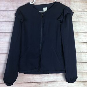 LC Lauren Conrad Navy Blue Ruffle Zipper Jacket S4